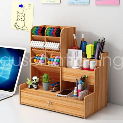 $23.99 • Buy Wooden Organizer Office Desk Brush Storage Container Pen Pencil Holder DIY GIFT