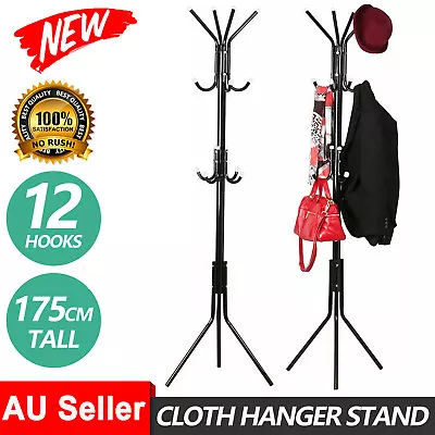 12 Hook 3-Tier Hat Clothes Rack Umbrella Stand Tree Coat Hanger Cloth Hanger AU • $23.49