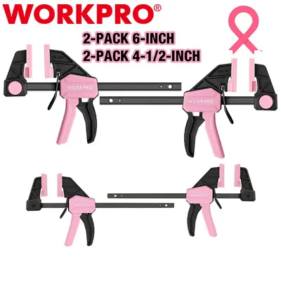 WORKPRO 4Piece Bar Clamps 6  4-1/2  One-Handed Clamp/Spreader Light-Duty F Clamp • $22.99