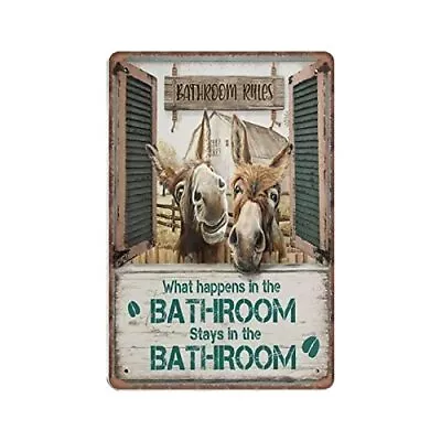 Rustic Retro Metal Tin Sign Donkey What Happen In Bathroom Stay In Wallart For B • $15.14