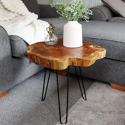 Teak Root Table Black Metal Legs Wood Slice Rustic Industrial Side End Furniture • £90