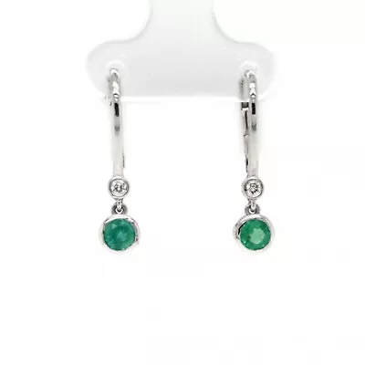 Zambian Emerald Round 0.53 Ct Huggies Earring With Diamonds In 14k Gold (50864) • $550