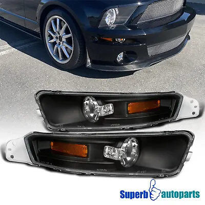 Fits 2005-2009 Ford Mustang GT V6 Black Corner Signal Bumper Lights Parking Lamp • $45.98