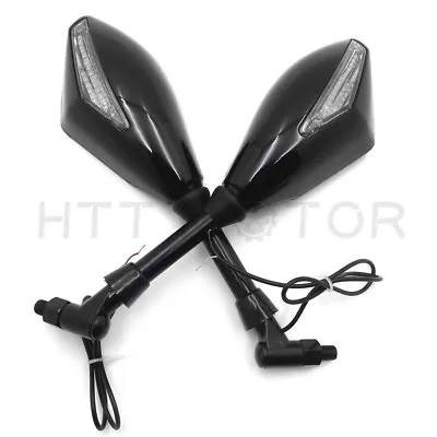 Motorcycle LED Turn Signal Rearview Side Mirrors For Honda Suzuki Cruiser 8-10mm • $29.34