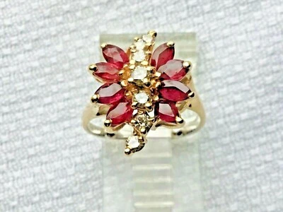 $437.50 • Buy 14K Yellow Gold Ruby Diamond Cocktail Ring Size 6 Good For Arthritic Fingers