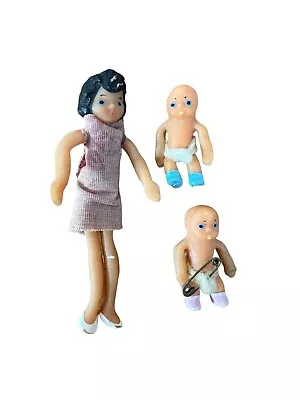 Vintage Bendable Rubber Dollhouse Family Sister And HTF Twin Babies Boy & Girl • $19.49