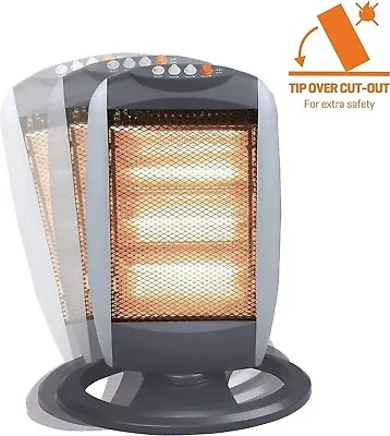 1200w Electric Halogen Heater Oscilatting 3 Bar Portable Quartz 3 Heat Settings • £18.99