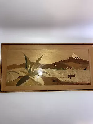 Vintage Signed Marquetry Inlay Picture Alfonso Montufar Sr RARE Mountain Stream  • $75