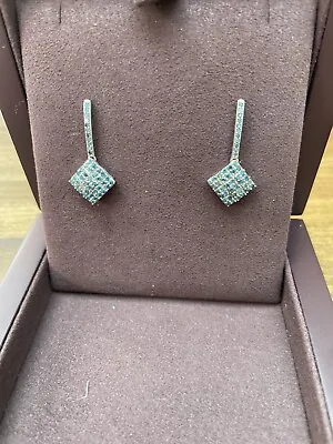 £190 • Buy 1ct Blue Diamond Drop Earrings In Sterling Silver COA