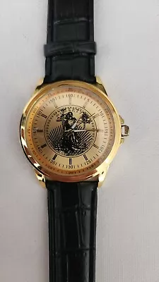  Liberty Gold Tone Watch With Black Faux Leather Band / Eiger  • $3.50