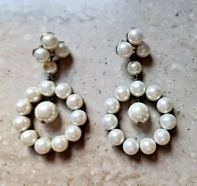 J. Crew Pearl Circle Drop Dangle Statement Pierced Earrings 2 3/4  By 1 3/4  • $25.99