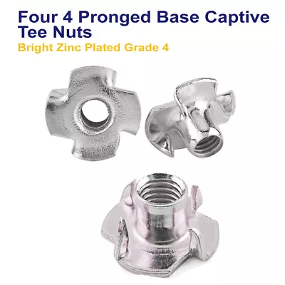 £61.09 • Buy M4 M5 M6 M8 M10 Four 4 Pronged Base Captive Tee Nuts Bright Zinc Plated
