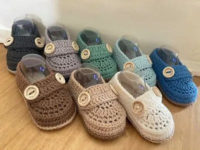 £5.90 • Buy Handmade Crochet Baby First Shoes Boy Loafers Booties Boy Shoes Casual Slippers