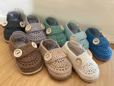 Handmade Crochet Baby First Shoes Boy Loafers Booties Boy Shoes Casual Slippers • £5.90