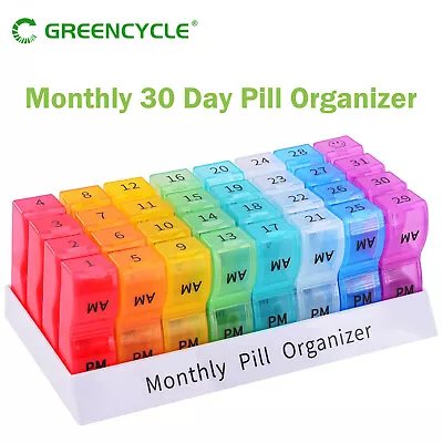 Monthly Pill Organizer Case Box One Month AM PM Daily Medicine Storage 32 Number • $14.96