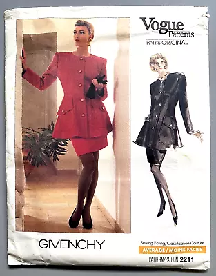 1988 Vogue Paris Original Givenchy #2211  Un-cut/complete  Szs.  6-8-10 • $24.50