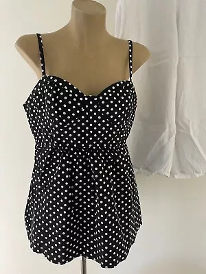 Free Fusion 50's Style Top Sz 14 Black With Polka Dots Rockabilly Bodice Peplum • $15