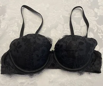 Victorias Secret Dream Angels Lined Demi Bra Lace Underwire Sz 32D Black Sexy • $26.77
