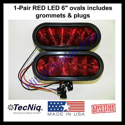 (2) Trailer Truck LED Sealed RED 6  Oval Stop/Turn/Tail Light TECNIQ USA  • $18.99