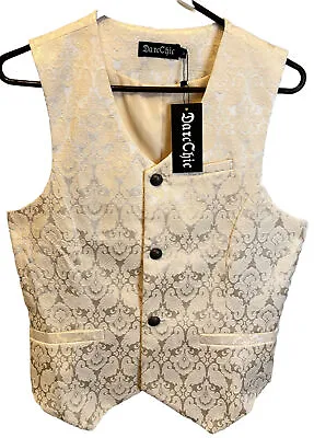 Mens Victorian Suit Vest Cream Colored Steampunk Gothic Waistcoat Top Medium • $25.19