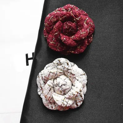 Exquisite Elegant Tweed Camellia Flower Pin Brooch Wedding Decor Dress Decor • £8.62