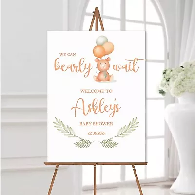 Personalised Baby Shower Welcome Poster Sign Bearly Wait Sign Print - A5-A2 • £3.99