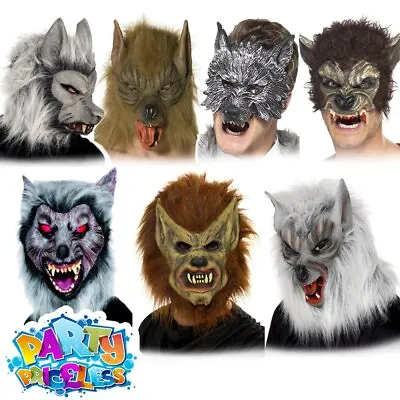 £20.99 • Buy Adult Wolf Mask Brown Grey Big Bad Werewolf Mens Fancy Dress Accessory Halloween