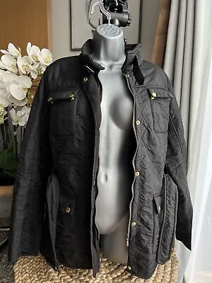 £10 • Buy Ladies Black Quilted Jacket Womens Fleece Lined Zip Up Winter Autumn Coat XL