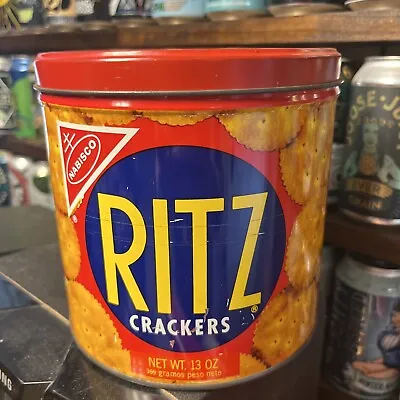 1977 Vintage Nabisco Ritz Cracker 13 Oz. Round Advertising Tin Canister • $10