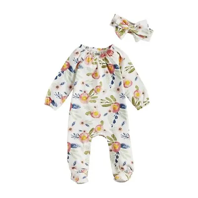 Mud Pie H1 Kids Girl Hello Fall Floral Sleeper & Headband 11340060 Choose Size • $20.39