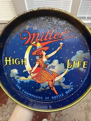 Miller High Life Beer Tray Metal Vintage Girl On Moon • $30