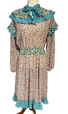 VTG Diane Freis Dress 1980's Georgette Roses Floral Print Prairie Chisholm Halle • $138.99