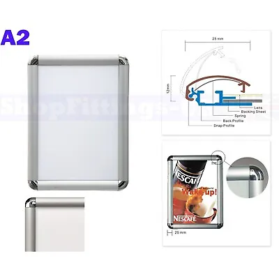 A2 Snap Clip Frames Opening Poster Holders Retail Notice Display Board Sizes  • £21.27