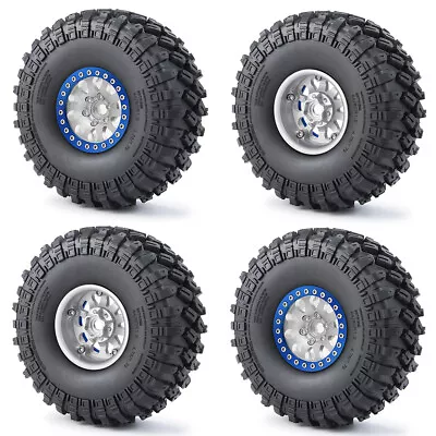 Qmore 1.9'' Beadlock Wheel Hub Rim +Rubber Tires For RC Crawler 1/10 Axial SCX10 • $99.56