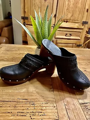 UGG Abbie Black Leather Studded Clogs Sherpa Mules Womens 9 Shoes Worn Once! EXC • $39.99