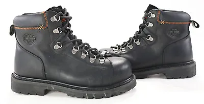 $44 • Buy Harley Davidson Womens Leather Ankle Boots 10 Black D83668 Zip Steel Toe Bar 6 