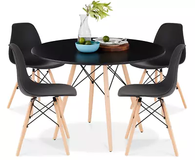 5 Piece Dining Table & Chair Set Compact Mid Century Modern Round Black 4 Chairs • $339.99