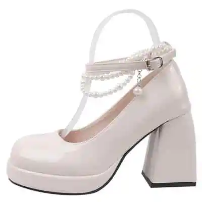2023 Vintage Women's Shoe Platform Pearl Chain Thick Heels • $76.50