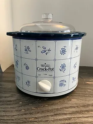 Vintage Blue Floral Rival Crockpot With Lid - Works! • $22.99