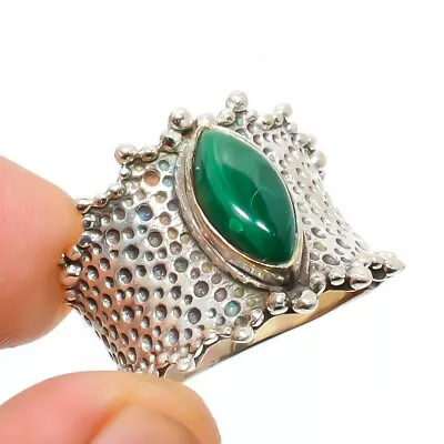 Gift For Her Natural Malachite Ring Size 7 925 Sterling Silver Jewelry • $12.99