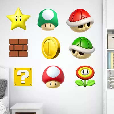 Super Mario Icons Kids Bedroom Games Vinyl Decal Wall Decorative Sticker • £3.99