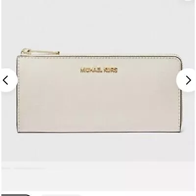 MICHAEL KORS Jet Set Travel Large Cream Saffiano Leather Zip Wallet NWOT • $65