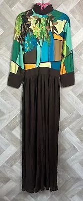 Vintage MARCEL FENEZ By ROLAND KLEIN Psychedelic & Brown Slinky Dress Sz 14 70s • £49.99