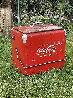 Vintage 1950s  Coca Cola Cooler With Drain  Red  17x16x12 • $247.50