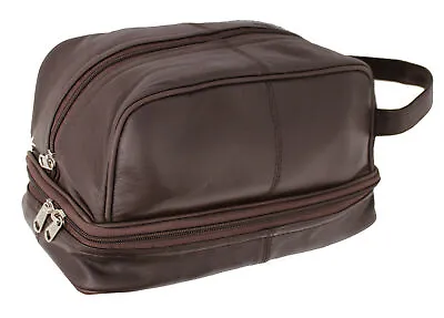 RAS Men's Brown Real Leather Travel Overnight Wash Gym Shaving Bag 3530 • £16.99