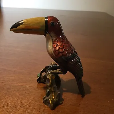 Vintage Toucan Parrot Bird Enamel Hinged Jewelry Trinket  Box • $22.59