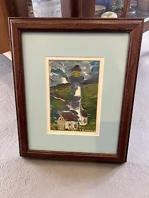 Vintage Lighthouse Painting Framed In Zanesville Ohio Framed Behind Glass Signed • $99.99