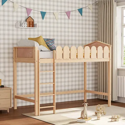 3FT Single Cabin Bed Kids Bedroom Mid Sleeper Pine Wood Bed Frame With Ladder • £249.95