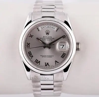 Rolex Day-Date 36mm Presidential 118209 18k White Gold-Silver Roman-Box & Paper • $27000.04