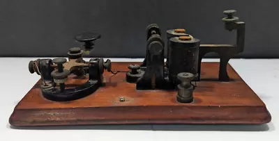 Vintage Telegraph Key & Sounder  KOB On Wooden Base Ohms PARTS • $29.99